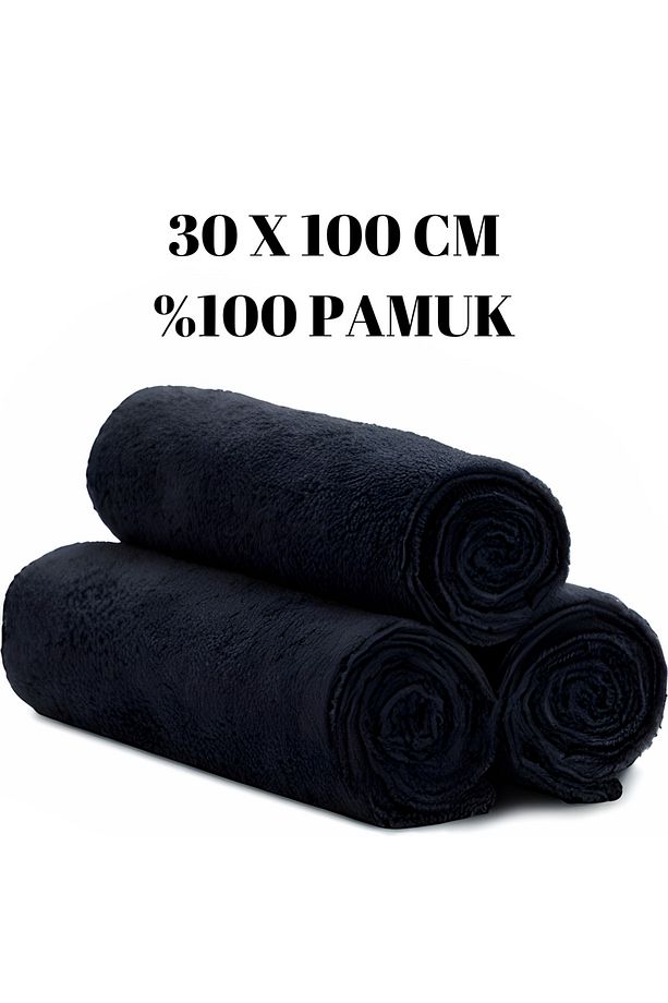 Bir Adet Siyah 30x100 cm Pamuk Spor Havlusu - Yumuşak ve Hızlı Kuruyan Fitness Havlusu - 1