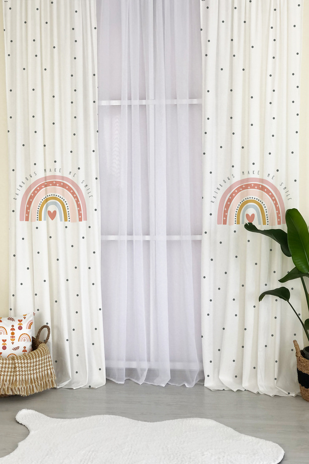 Rainbow Patterned White Background Curtain 166 - 1