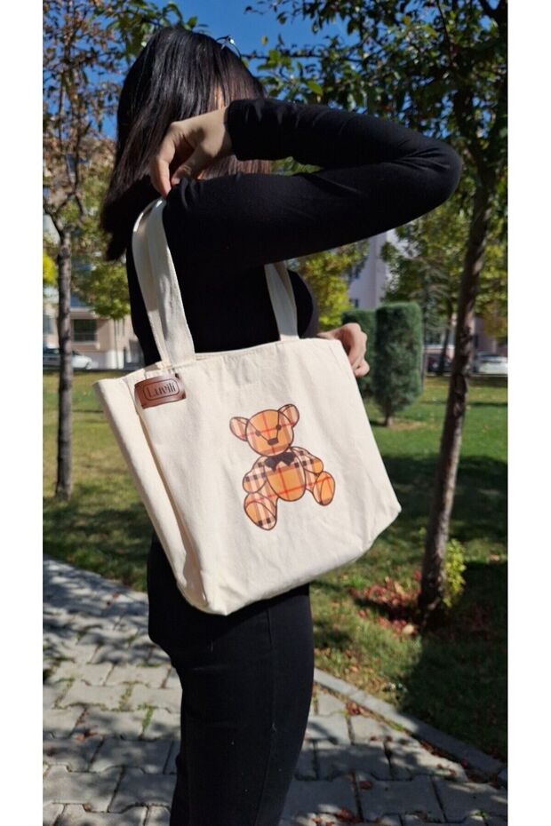 Canvas Bag with Lining and Pockets - Printed and Gusseted - 3