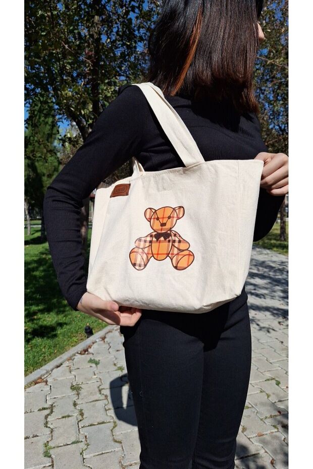 Canvas Bag with Lining and Pockets - Printed and Gusseted - 5