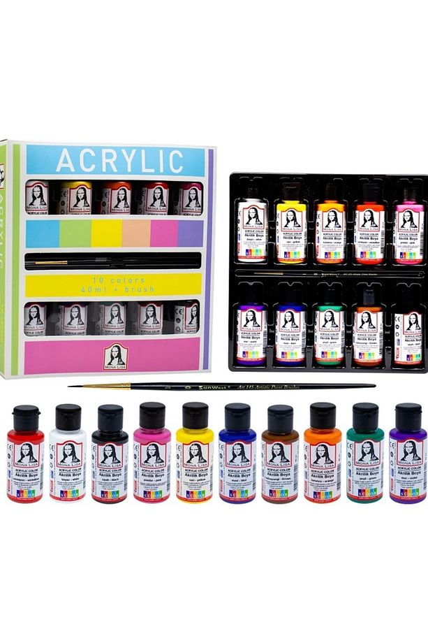 Ml122 Mona Lısa Akrilik Boya 10 Renk X 40 ml Fırça Set - 2