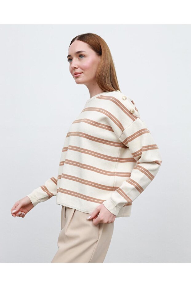 Gold Buttoned Striped Sweater