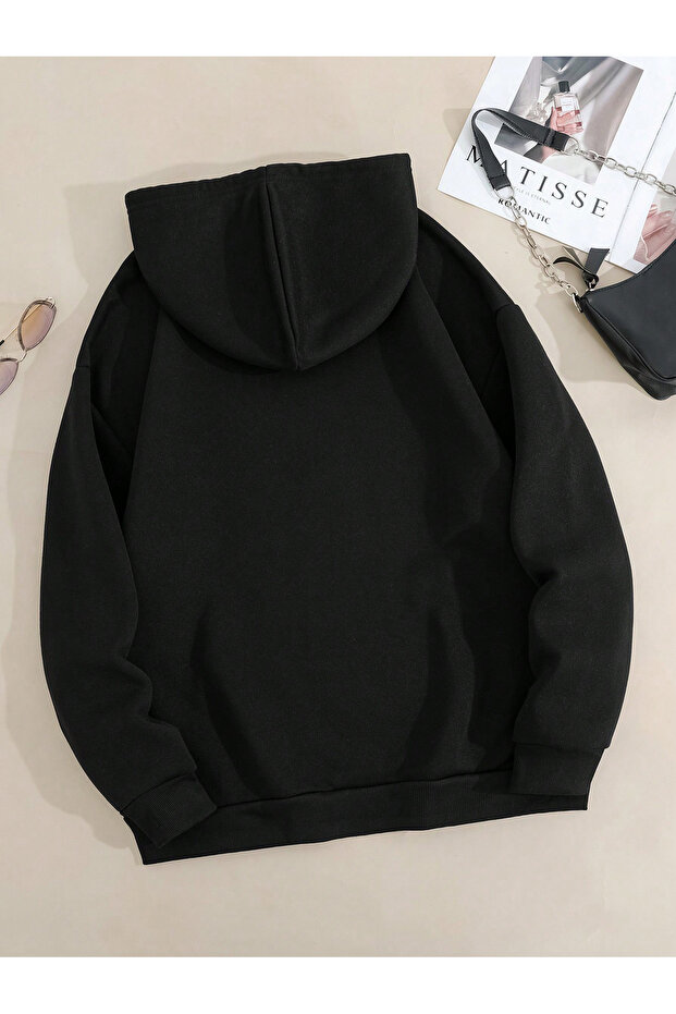 Cuntasaurus Dinazor Sweatshirt - Siyah Baskılı Oversize Şardonlu Kapüşonlu - 2