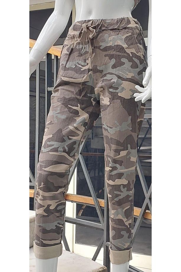 Italyan Beli Bağlamalı Kamuflaj Desenli Dar Paça Pantolon (36-44 Beden) - 4