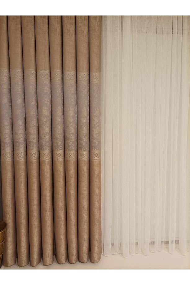 Nivemeshome Lalin Bej 1/3 Sık Pile Fon Perde Apm - 6