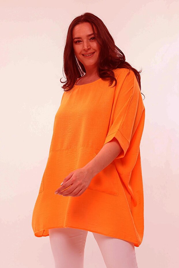 Women's Large Size Extra Comfortable Linen Salmon Blouse