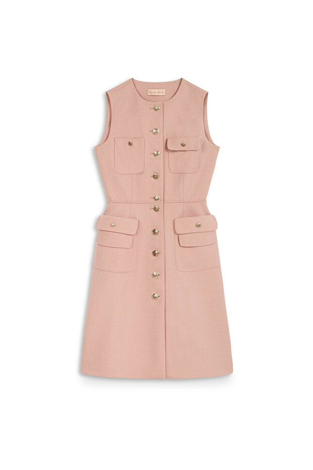 Çok Cepli Pembe Elbise - 4