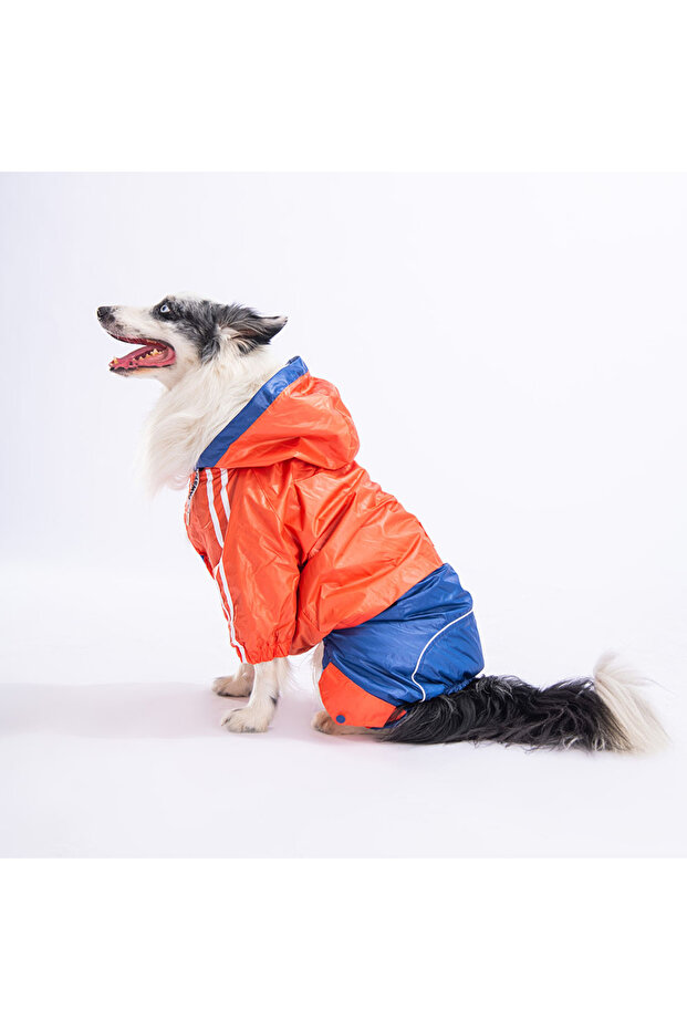 Orange-Navy Blue BiColor Medium and Large Breed Dog Jumpsuit Raincoat Dog Raincoat Dog Apparel