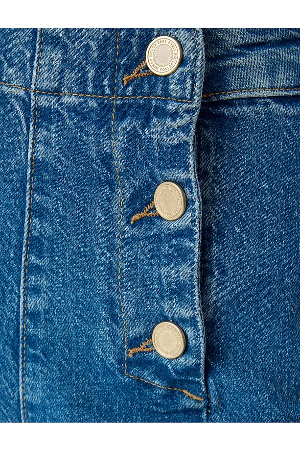 Yüksek Bel Ispanyol Paça Düğme Detaylı Slim Kot Pantolon - 6