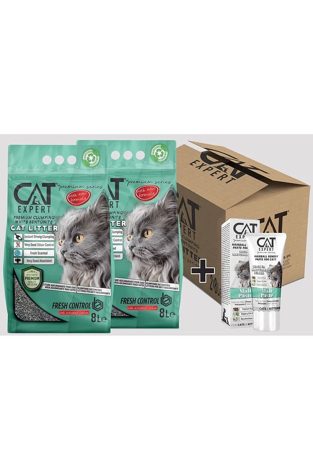 Fresh Control With Activated Carbon Topaklanan Koku Hapseden Tozsuz 2x8=16 Lt Kedi Kumu + Malt Paste - 1