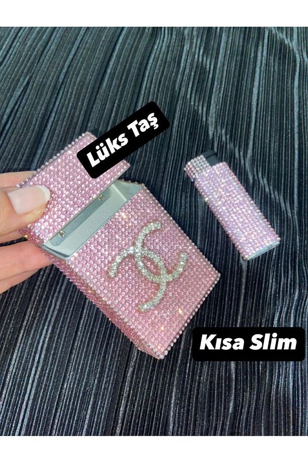 Sigara Kutusu Ve Çakmak Pembe (KISA SLİM SİGARALAR İÇİN) - 1