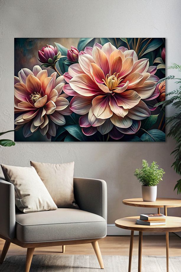 3 Boyutlu Çiçek Kanvas Tablo - 3D Canvas Tablo - Çiçekli Tablo - Mutfak Tablosu - Salon Tablo - 2