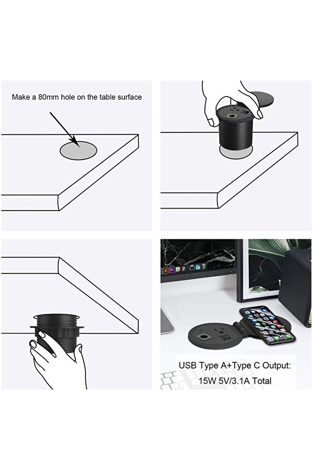 Writing Table With Desktop Socket And USB AC Port - White - 5