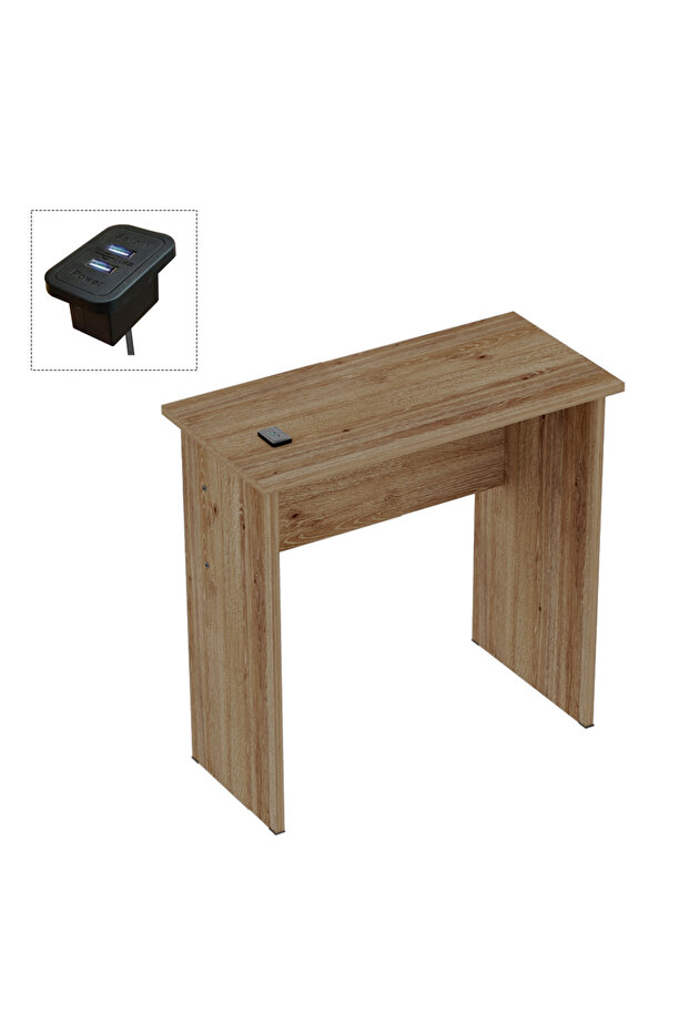 Modern MP1 Study Table, 80x40 with Black BS02 Desktop Socket Truffle Davos Oak
