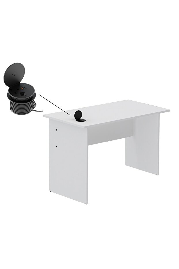 Writing Table With Desktop Socket And USB AC Port - White - 1