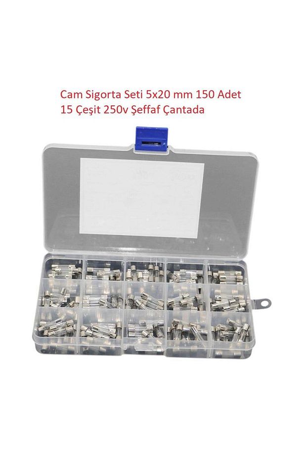 Cam Sigorta Seti 5x20 mm 150 Adet 15 Çeşit 250v Şeffaf Çantada - 1