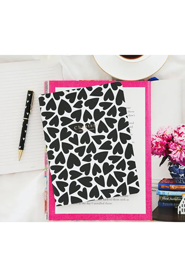 Canvas Notebook, Black & White Hearts - 4