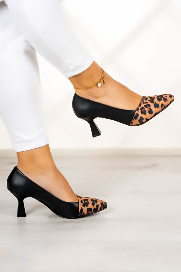 Laura Black Leopard Heeled Shoes 6 Cm.