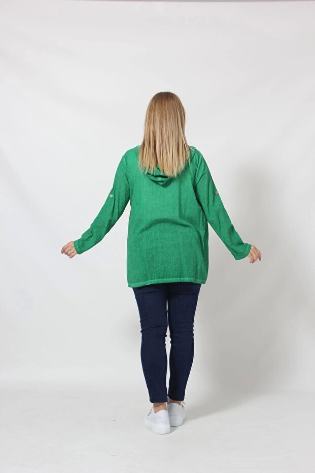 B027 Cebi Pullu Kapüşonlu Gömlek Yeşil - 4