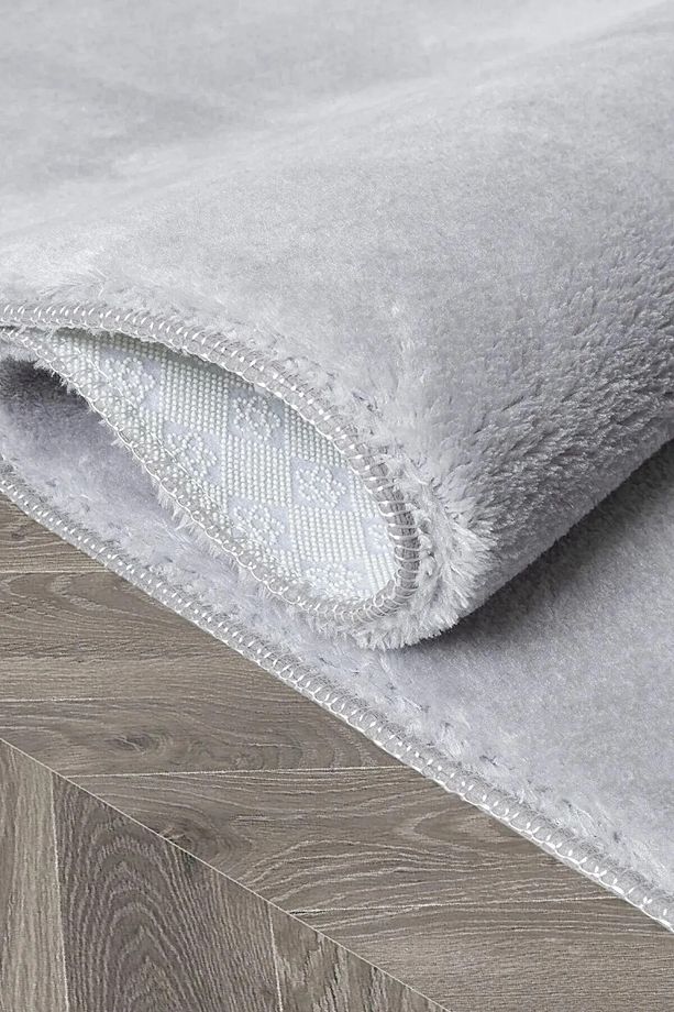 Açık Gri Peluş Yolluk Yumuşacık Yıkanabilir Kaymaz Taban Koridor Halısı - 3