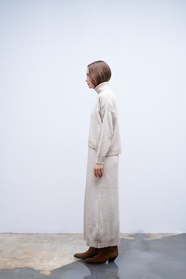 Ayben Triko Elbise Bej - 5