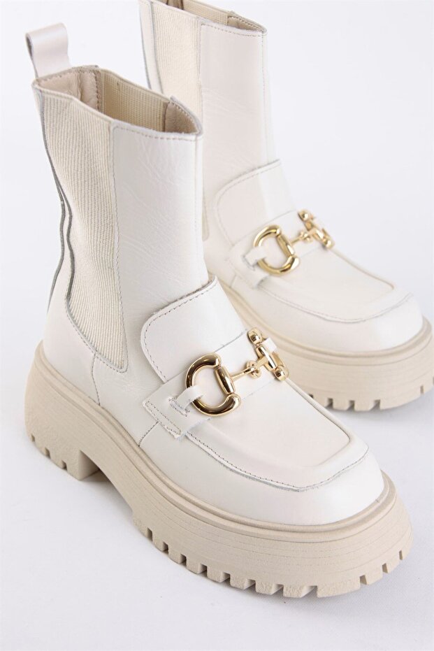 Mickey Bej Hakiki Deri Kalın Tabanlı Kadın Bot - 1