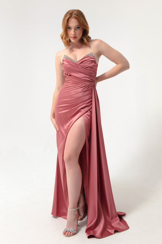 Rochie de seară lungă de damă cu piept somon - 2