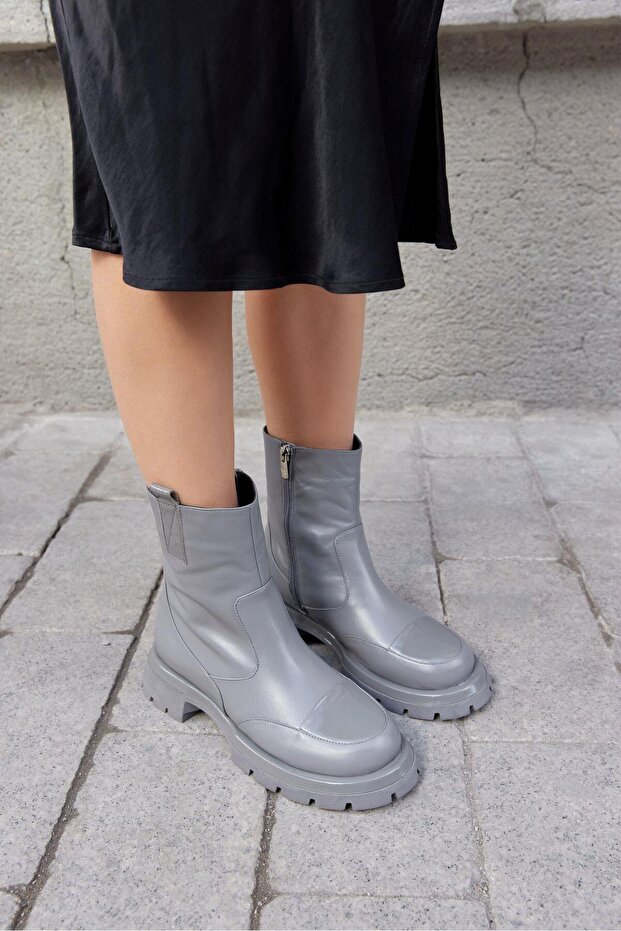 Alba Gri Hakiki Deri Kadın Bot - 2