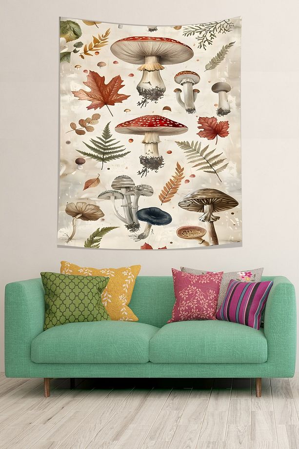 Mantarlar Ailesi Çeşitli Mantar Leke Tutmaz Kumaş Duvar Örtüsü Duvar Halısı Tapestry - 1