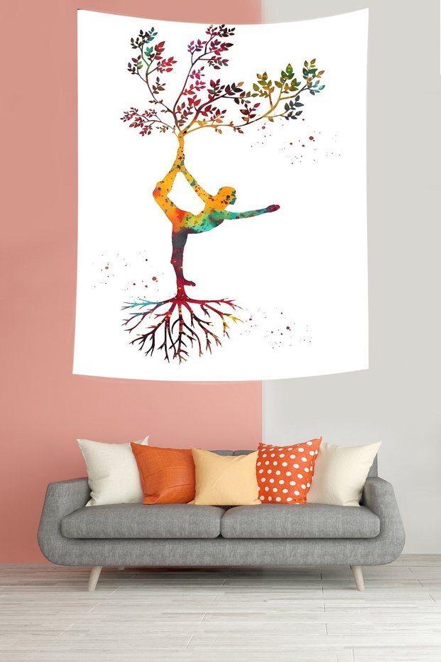 Woman Tree Flourished from Her Roots Stain Resistant Fabric Wall Cover Wall Tapestry Tapestry