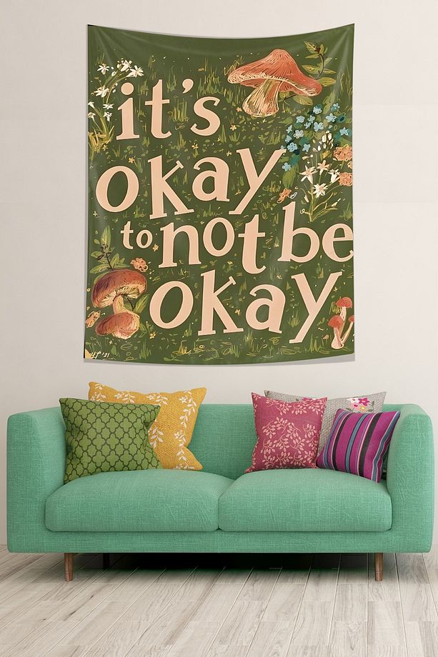 Okey Değilkende Okey Pozitif Bakış Optimist Leke Tutmaz Kumaş Duvar Örtüsü Duvar Halısı Tapestry - 2