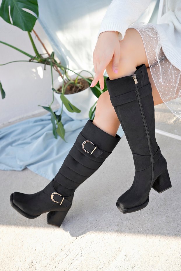 Platform Double Buckle Detailed Boots Women's Shoes