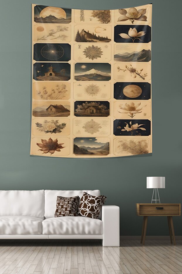 Postage Stamp Themed Vintage Scenic Stain Resistant Fabric Wall Covering Wall Tapestry Tapestry