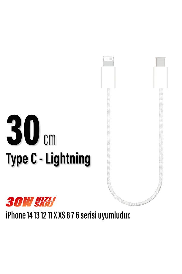 Kısa 30cm iPhone Şarj Kablosu TYPE C Lightning HIZLI iPhone 14 13 12 11 Uyumlu - 1