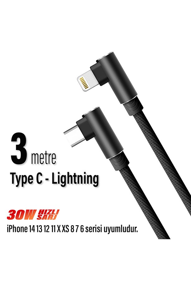 3 Metre iPhone TYPE-C Şarj Kablosu HIZLI Yeni Nesil Şarj Kablosu Type c to Lightning - 1