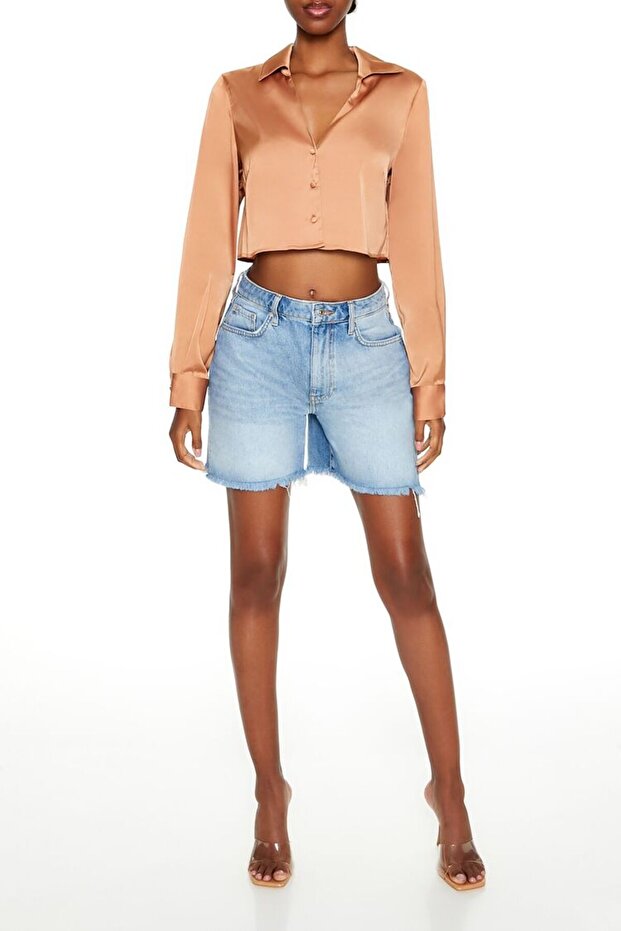 Saten Crop Gömlek - 2