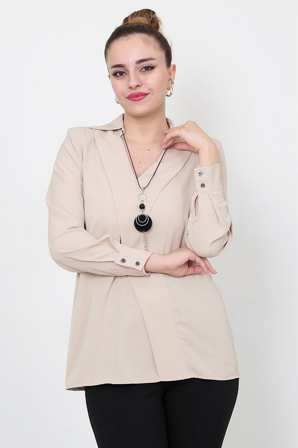 jesika kumaş önü alerli aksesuarlı gömlek - 1