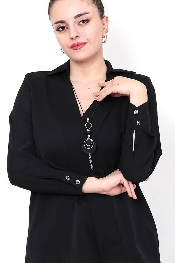 jesika kumaş önü alerli aksesuarlı gömlek - 1