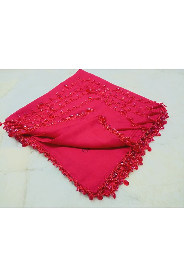 Handmade Sand Beaded Crochet Print Writing, Cheesecloth Yemeni, Scarf, 4 Edges Embroidered