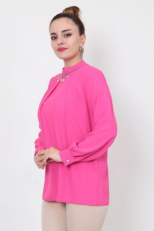 jesika kumaş yaka inci aksesuarlı gömlek - 3