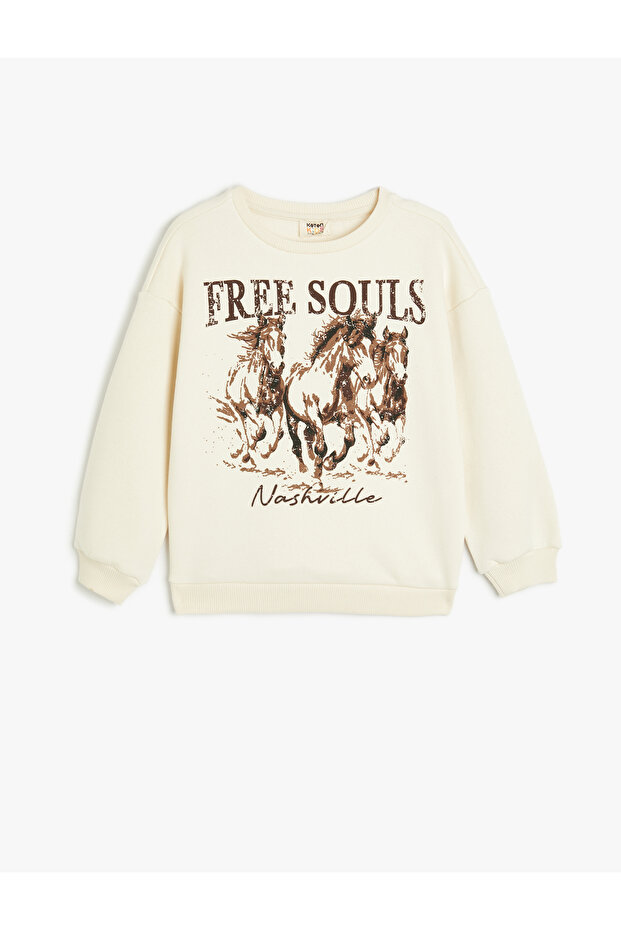Sweatshirt Long Sleeve Crew Neck Print Detailed