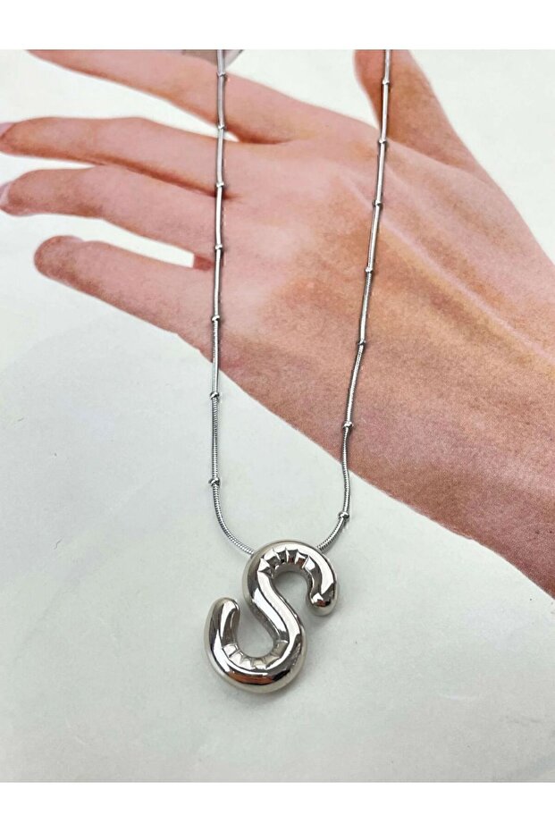 silver renk balon bubble model çelik harf kolye S harfi - 1