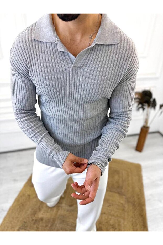 Pullover Slim Fit Polo Collar Ribbed Soft Textured Non-Pilling Sweatshirt