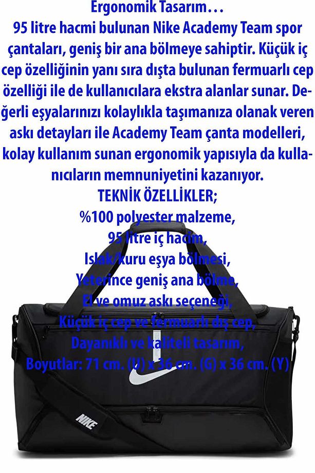 Academy Team L Duffel Bag B1 Unisex Spor Ve Seyehat Çantası Cu8089-010-1-sıyah - 2