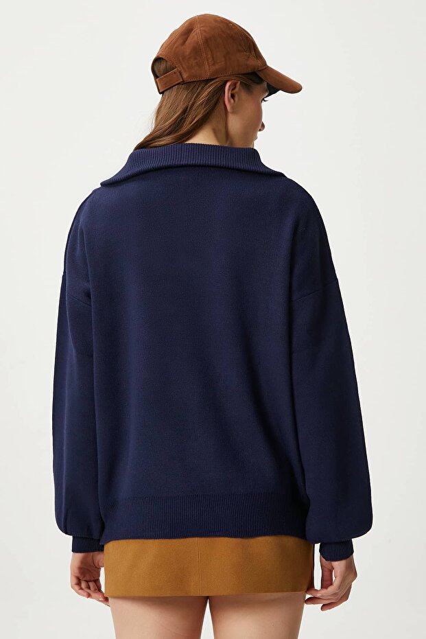 Kadın Bruno Basic Fermuarlı Lacivert Kazak - 5