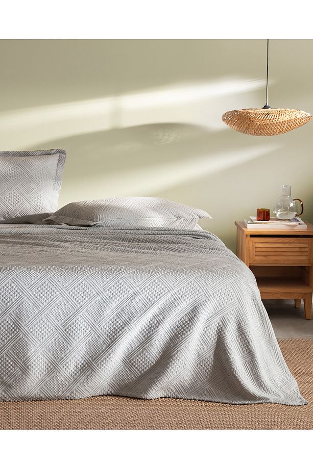 Triangle King Size %100 Pamuk Yatak Örtüsü - Gri - Lüks Koleksiyon - 1