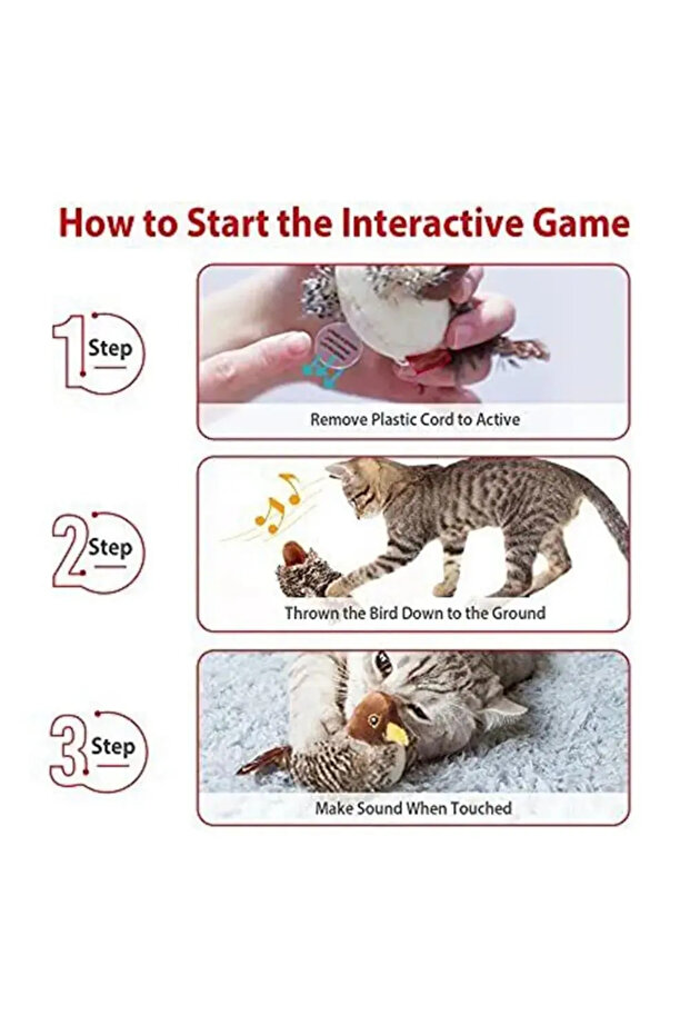 Interactive Cat Toys Flying Bird Cat Toy Flapping Wings Sparrow Catnip Toys Vivid Chirpi]ng Simul... - 6