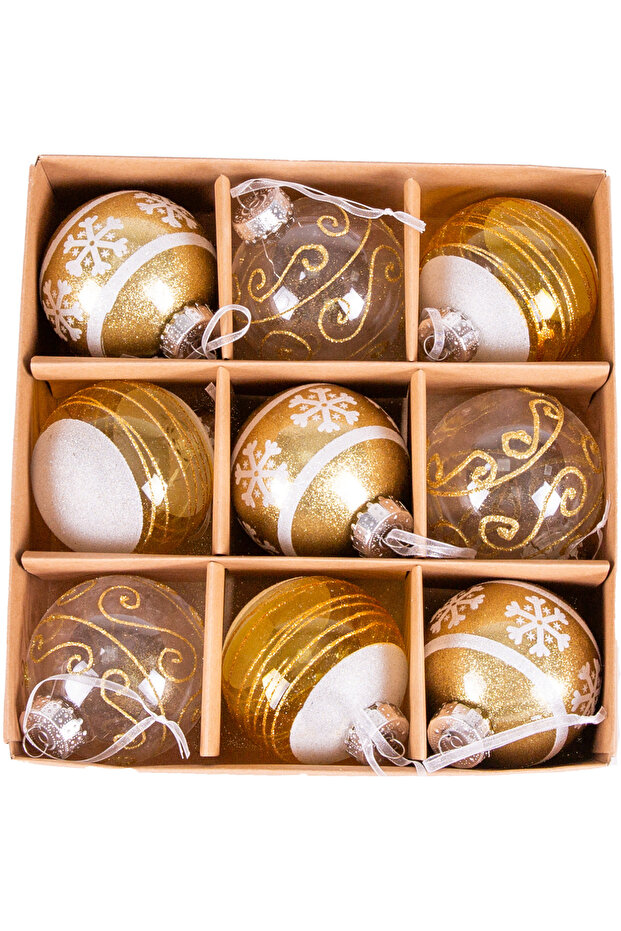 Gold 8 cm Christmas Tree Decoration Ball - Set of 9