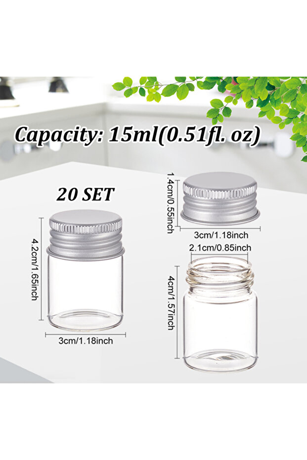 AECH-20461 20 Pack Tiny Glass Bottles Sample Vials Glass Bottles with Aluminum Screw Top Lids for DI
