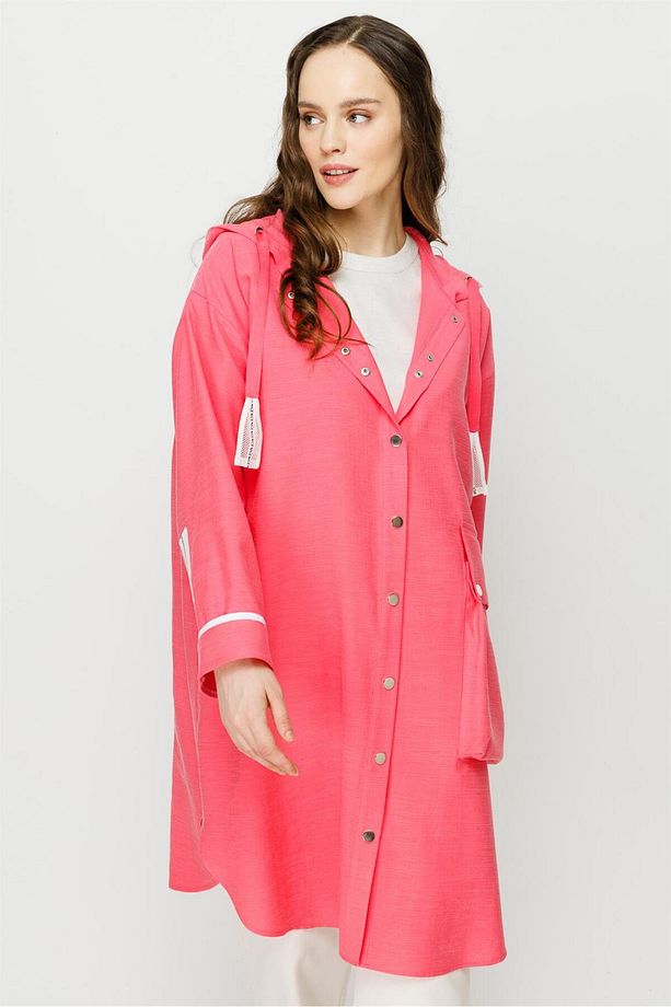 Torba Cep Detaylı Kapişonlu Pamuk Tunik Pembe - 3